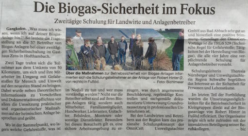 Presseartikel Rottaler Anzeiger Maerz_Sicherheitsschulung Biogas TRGS529